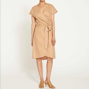 Universal Standard Tulip Hem Linen Wrap Dress in Camel
